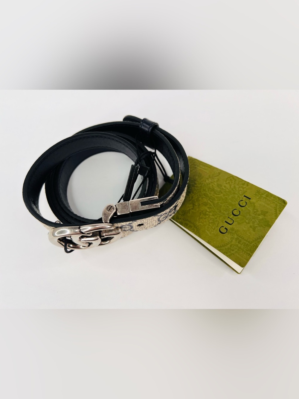 Gucci GG Supreme Canvas Leather Double G Interlocking Belt Size 38 cm - 95 in - Picture 8 of 9